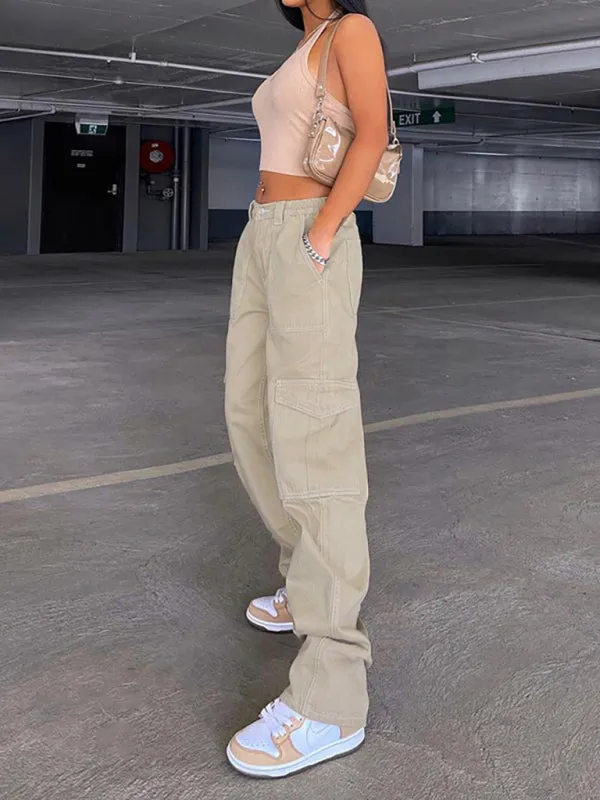 Multi Pocket High Waist Loose Cargo Pants