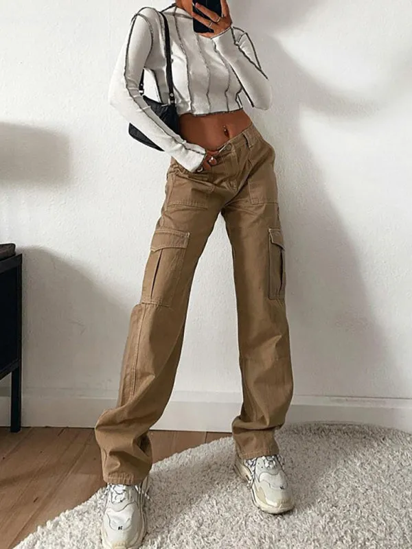 Multi Pocket High Waist Loose Cargo Pants