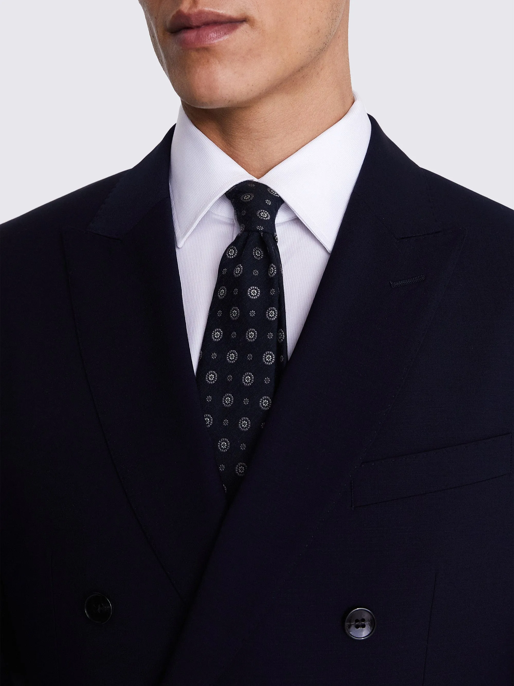 Navy 2 Piece Double Breasted Peak Lapel Business Men Suit