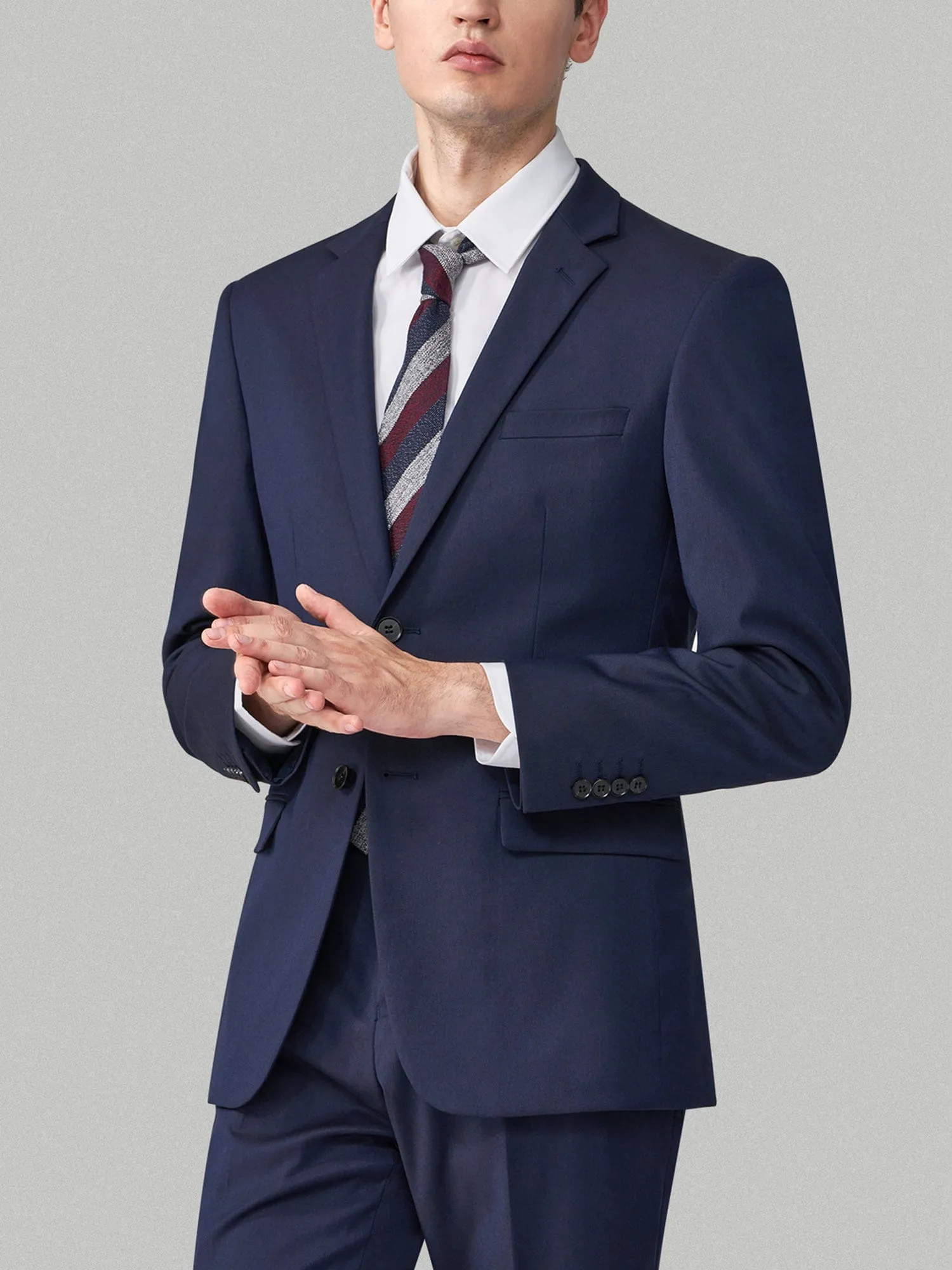 Navy 2 Piece Solid Color Tuxedo Double Button Notch Lapel Men Suit (Blazer Pants)