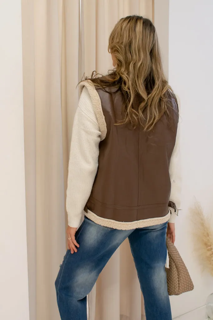 NEW SOPH LEATHER MOTO VEST (MOCHA)