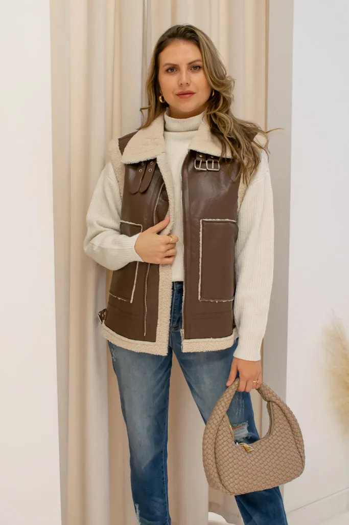 NEW SOPH LEATHER MOTO VEST (MOCHA)