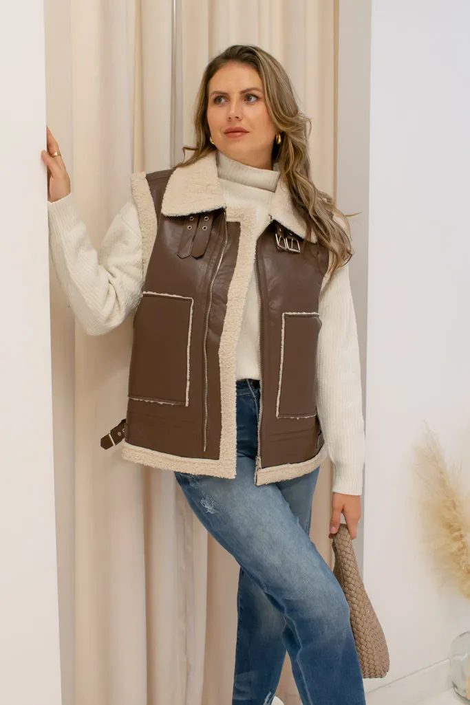 NEW SOPH LEATHER MOTO VEST (MOCHA)