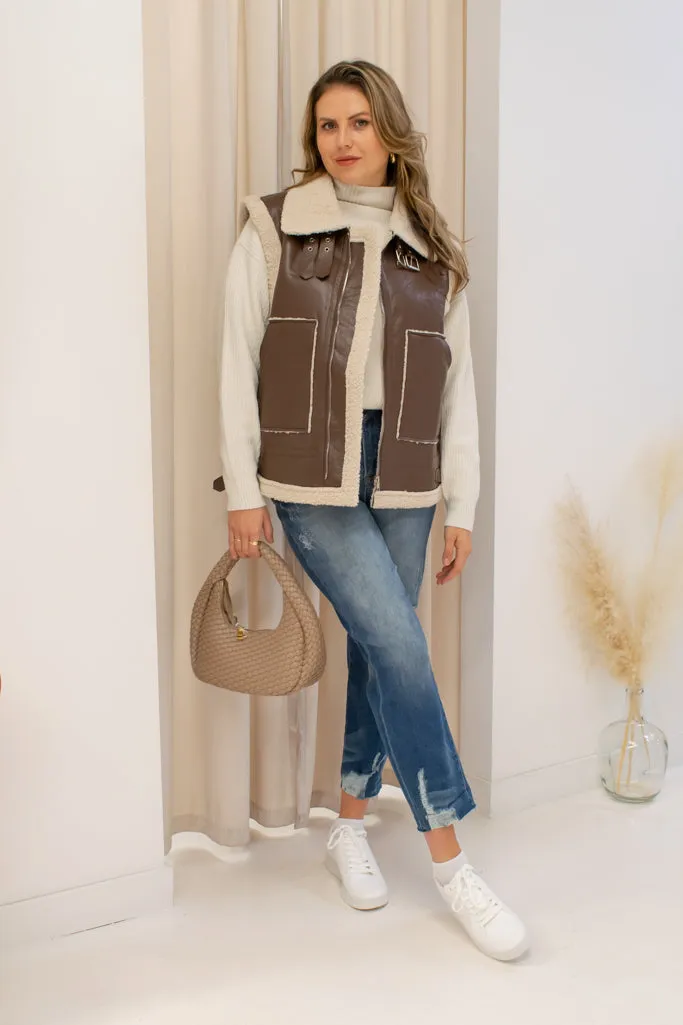 NEW SOPH LEATHER MOTO VEST (MOCHA)