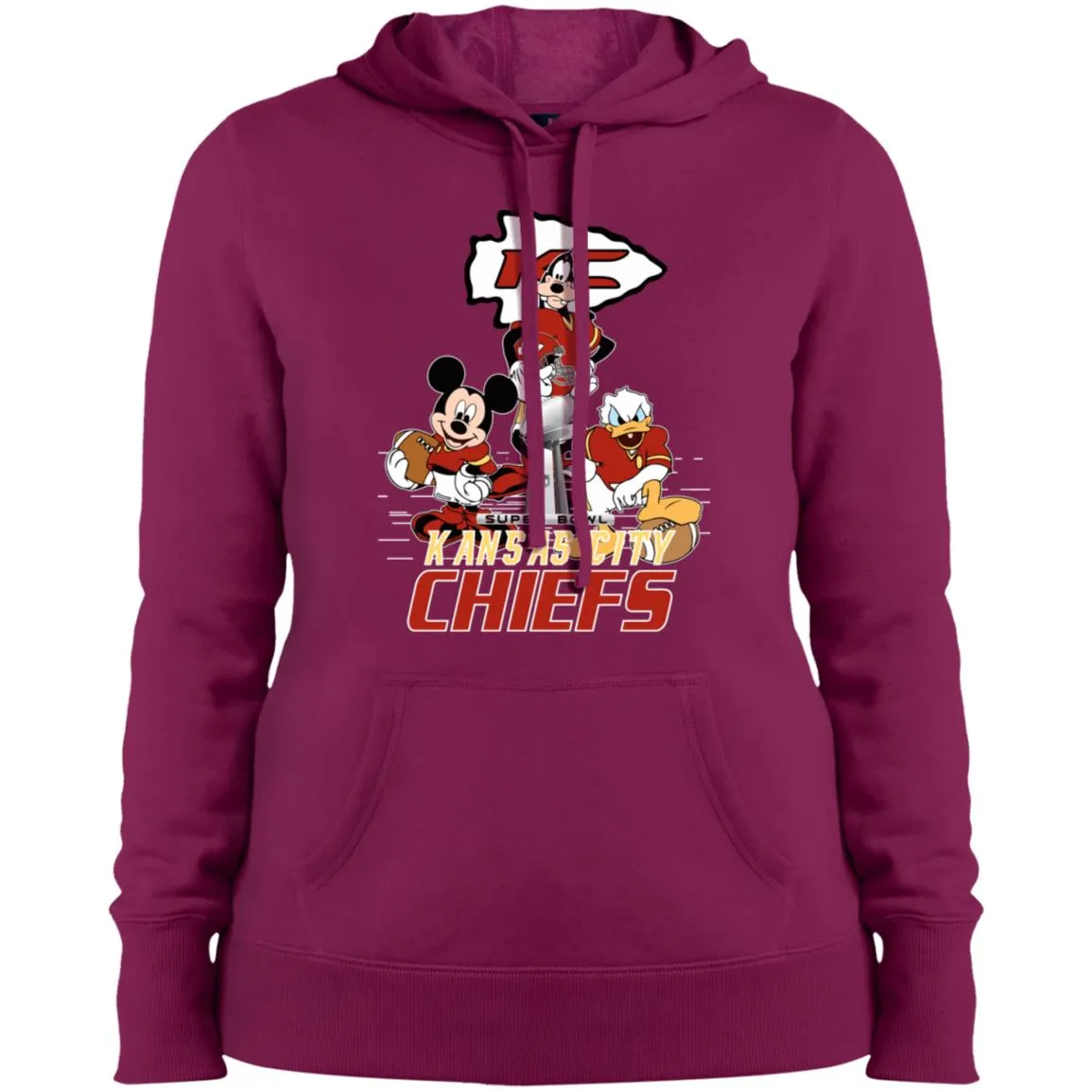 Nfl – Kansas City Chiefs Donald Duck Goofy Mickey Mouse Super Bowl 2019 Football Women Hooded Sweatshirt