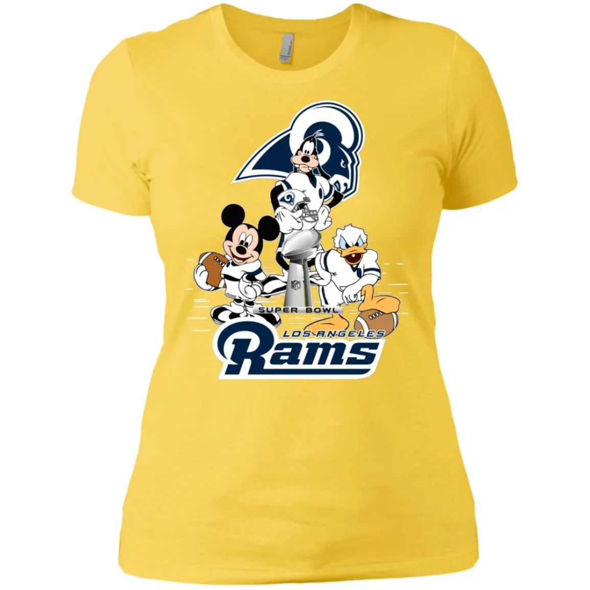 Nfl – Los Angeles Rams Donald Duck Goofy Mickey Mouse Super Bowl 2019 Football Women Cotton T-Shirt