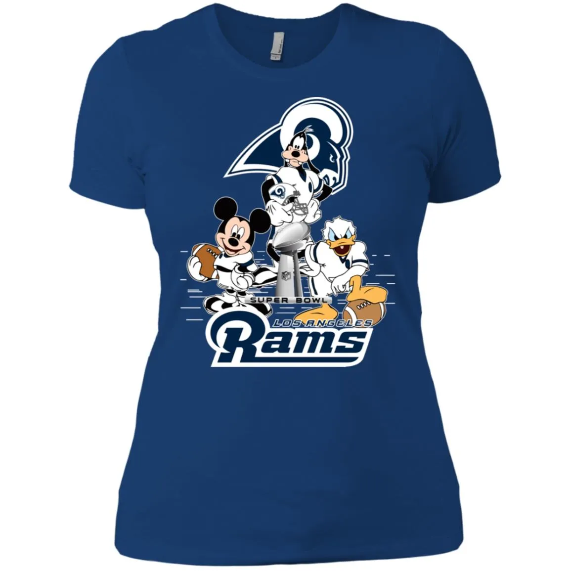 Nfl – Los Angeles Rams Donald Duck Goofy Mickey Mouse Super Bowl 2019 Football Women Cotton T-Shirt