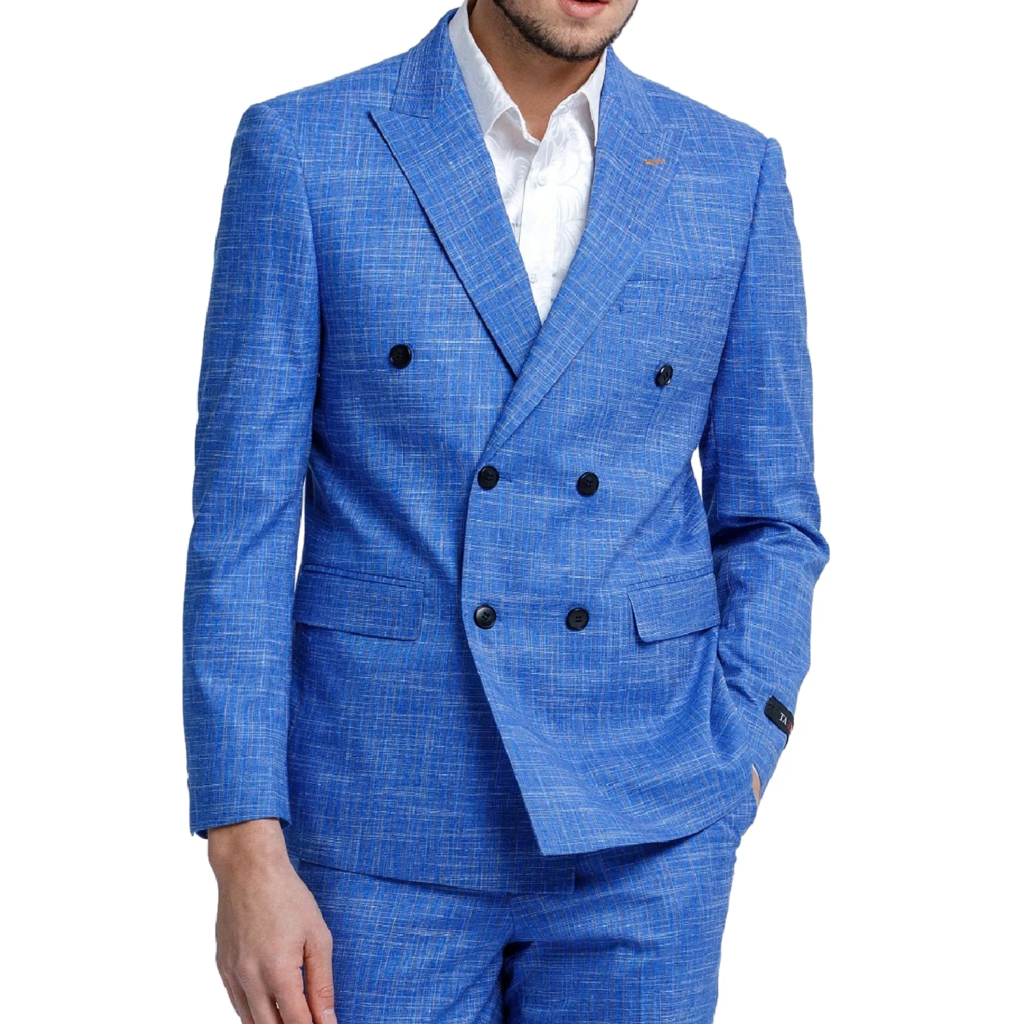 Ocean Blue Textured Double-Breasted Suit - A Splash of Style