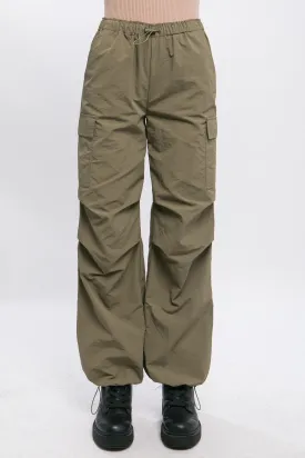 Olive Loose Fit Parachute Cargo Pants