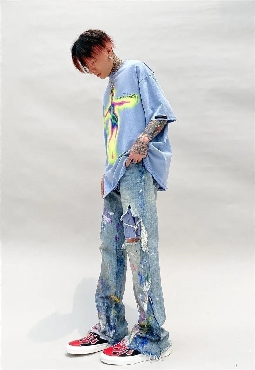 Oversized fluorescent raver tee party luminous t-shirt blue