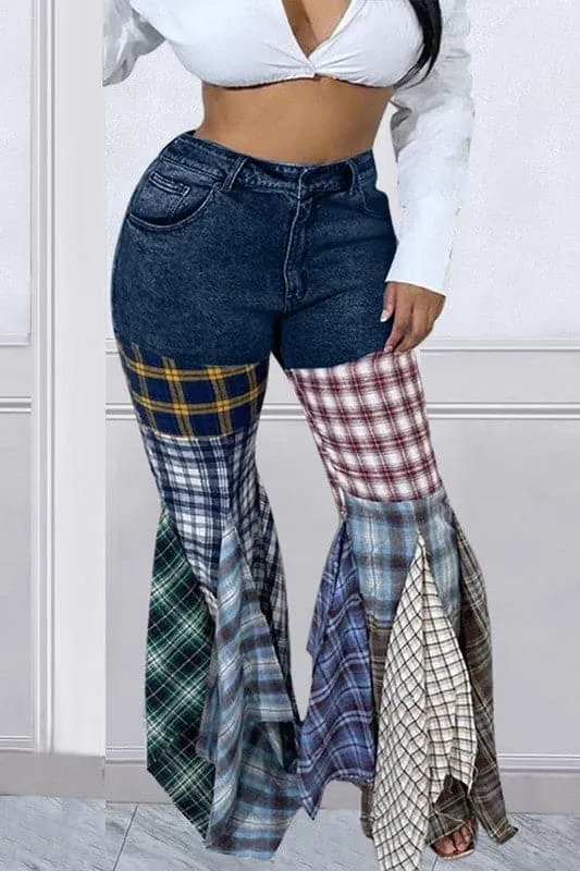 PA067 Plaid Denim Long Pants