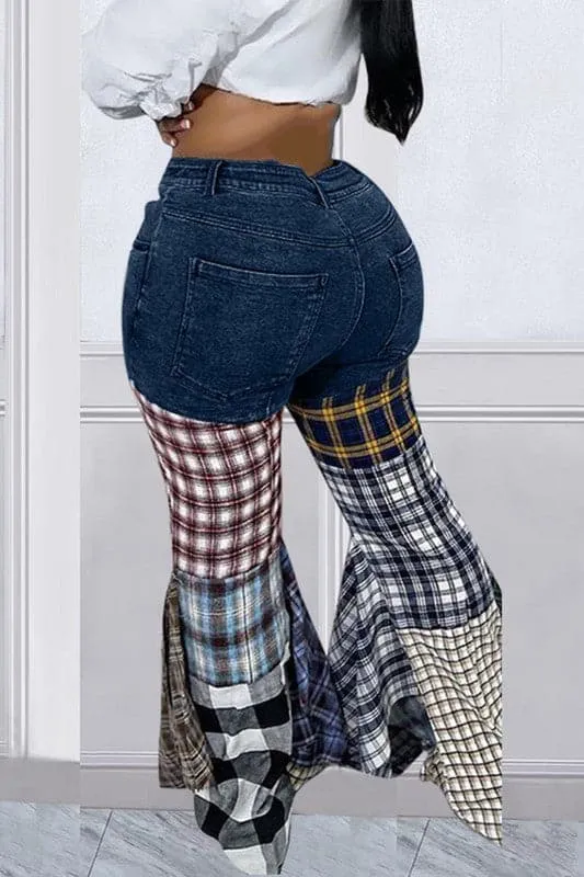 PA067 Plaid Denim Long Pants