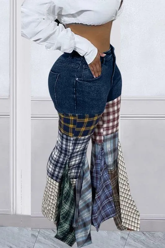 PA067 Plaid Denim Long Pants