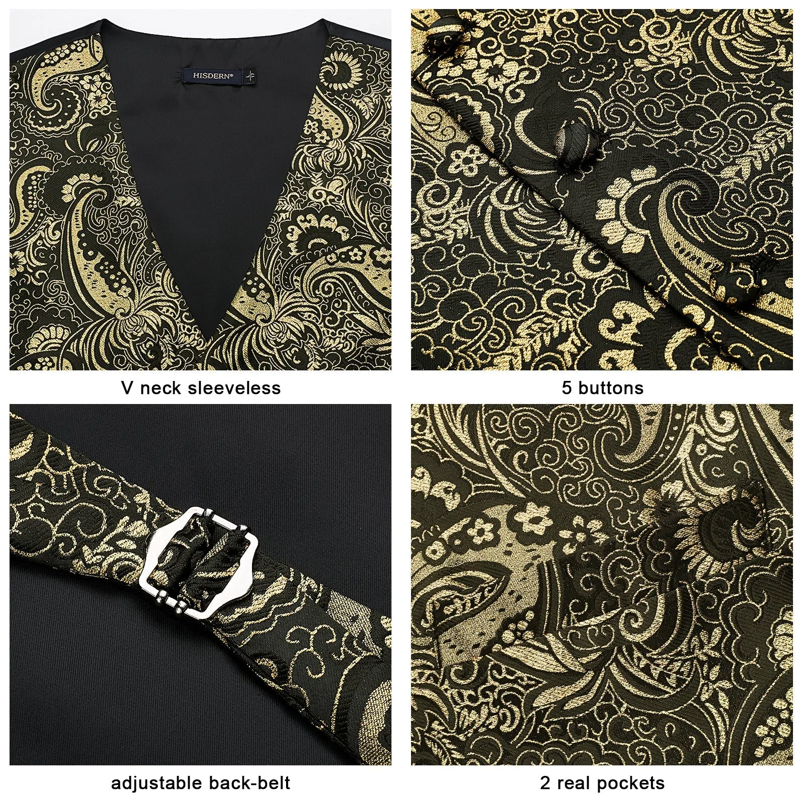 Paisley Floral 3pc Suit Vest Set - GOLD/BLACK