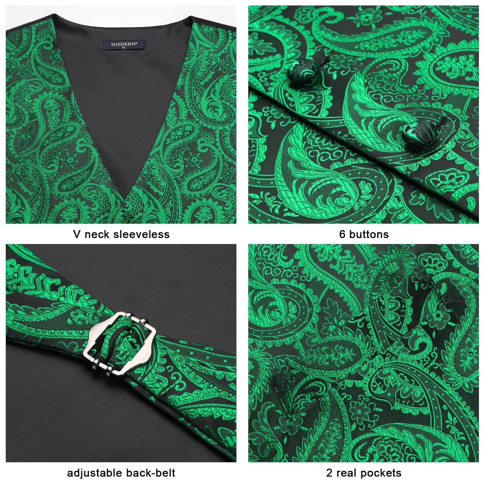 Paisley Floral 3pc Suit Vest Set - GREEN/N3