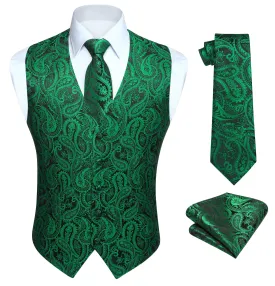 Paisley Floral 3pc Suit Vest Set - GREEN/N3