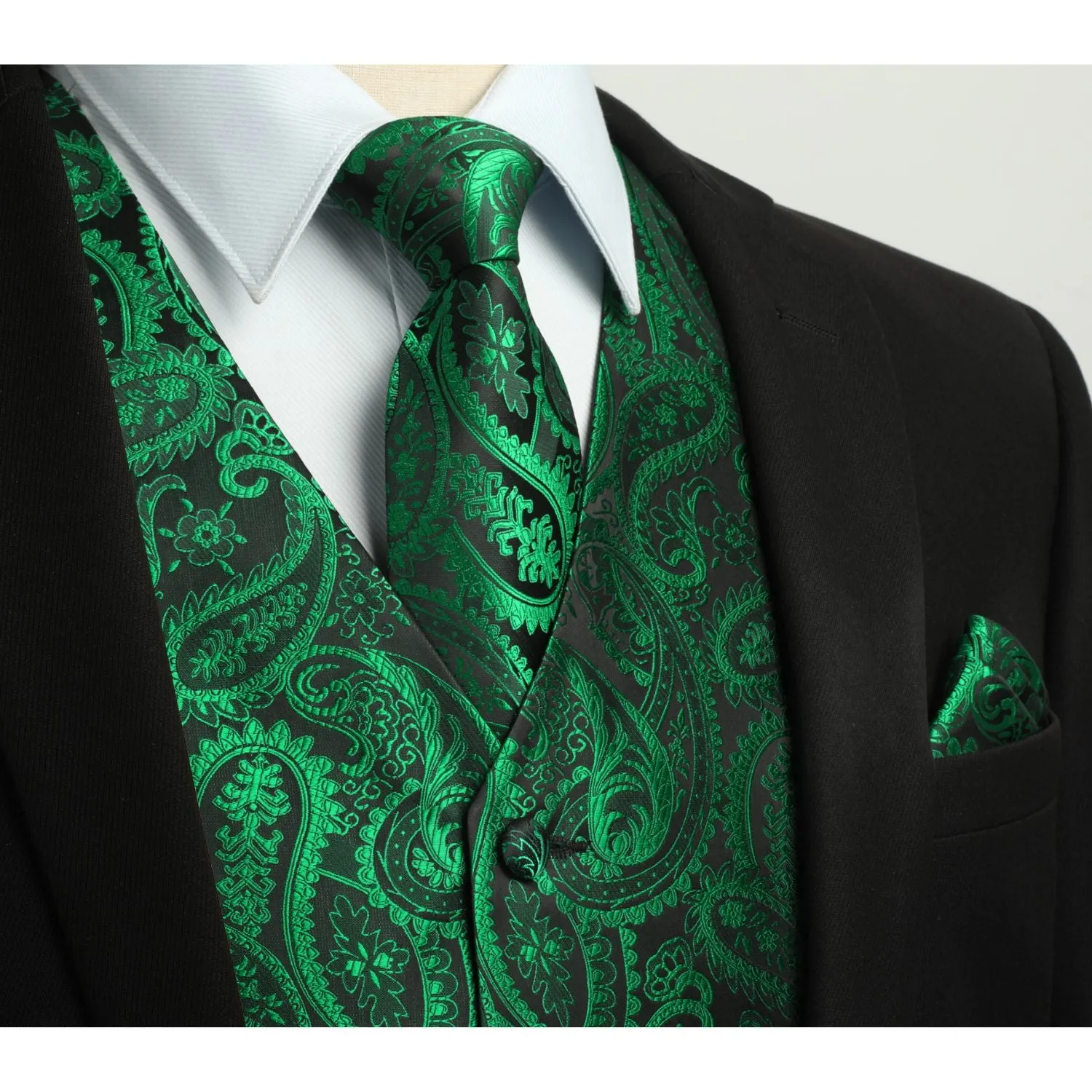 Paisley Floral 3pc Suit Vest Set - GREEN/N3