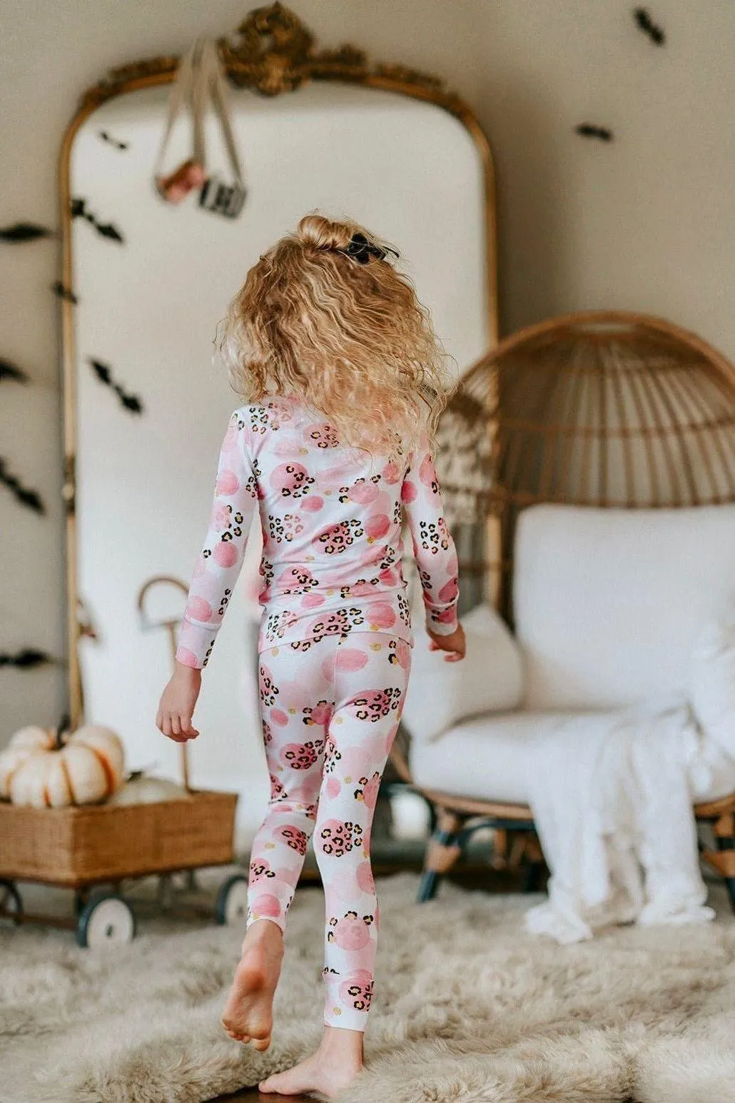 Pink and Black Leopard Print Two-Piece Bamboo Pajama Set for Kids