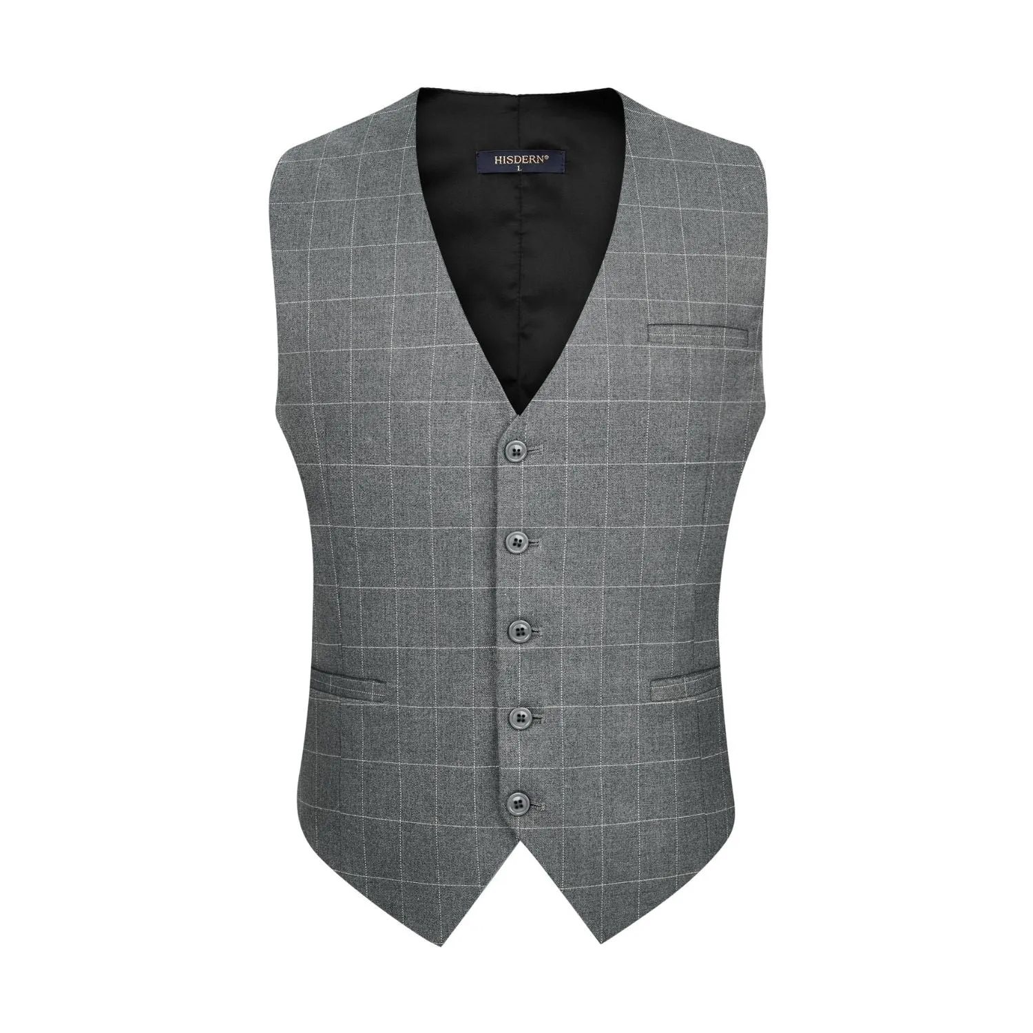 Plaid Slim Suit Vest - GREY-3