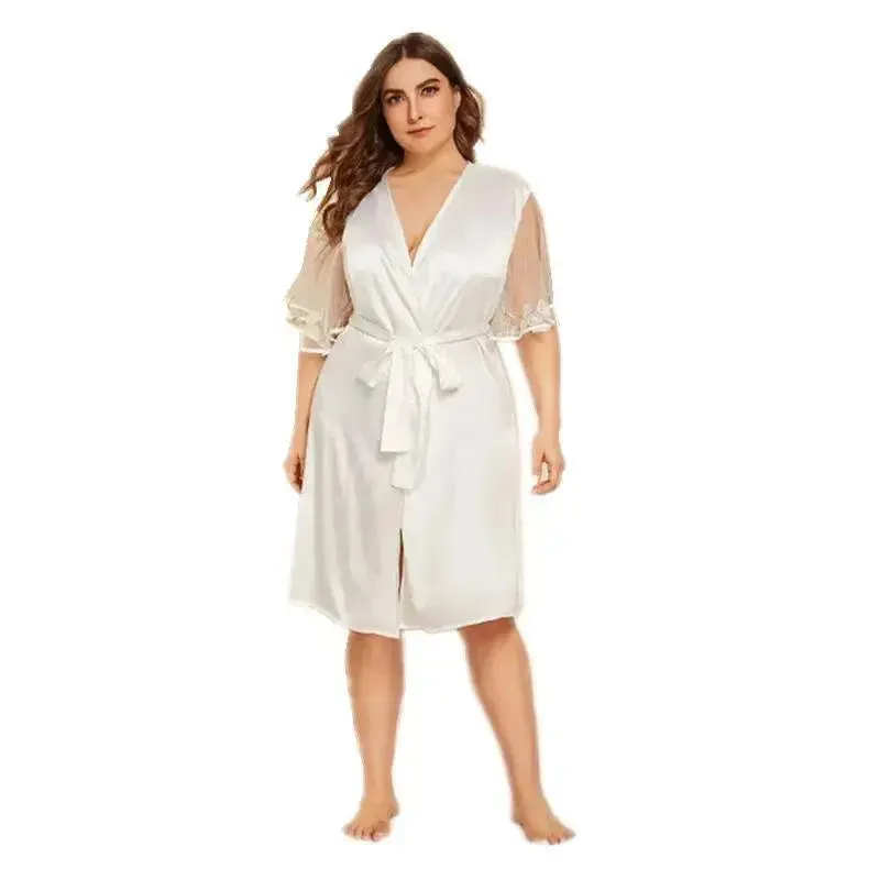 plus Size Women Clothes Sexy Cardigan Pajamas Loose Long Sleeve