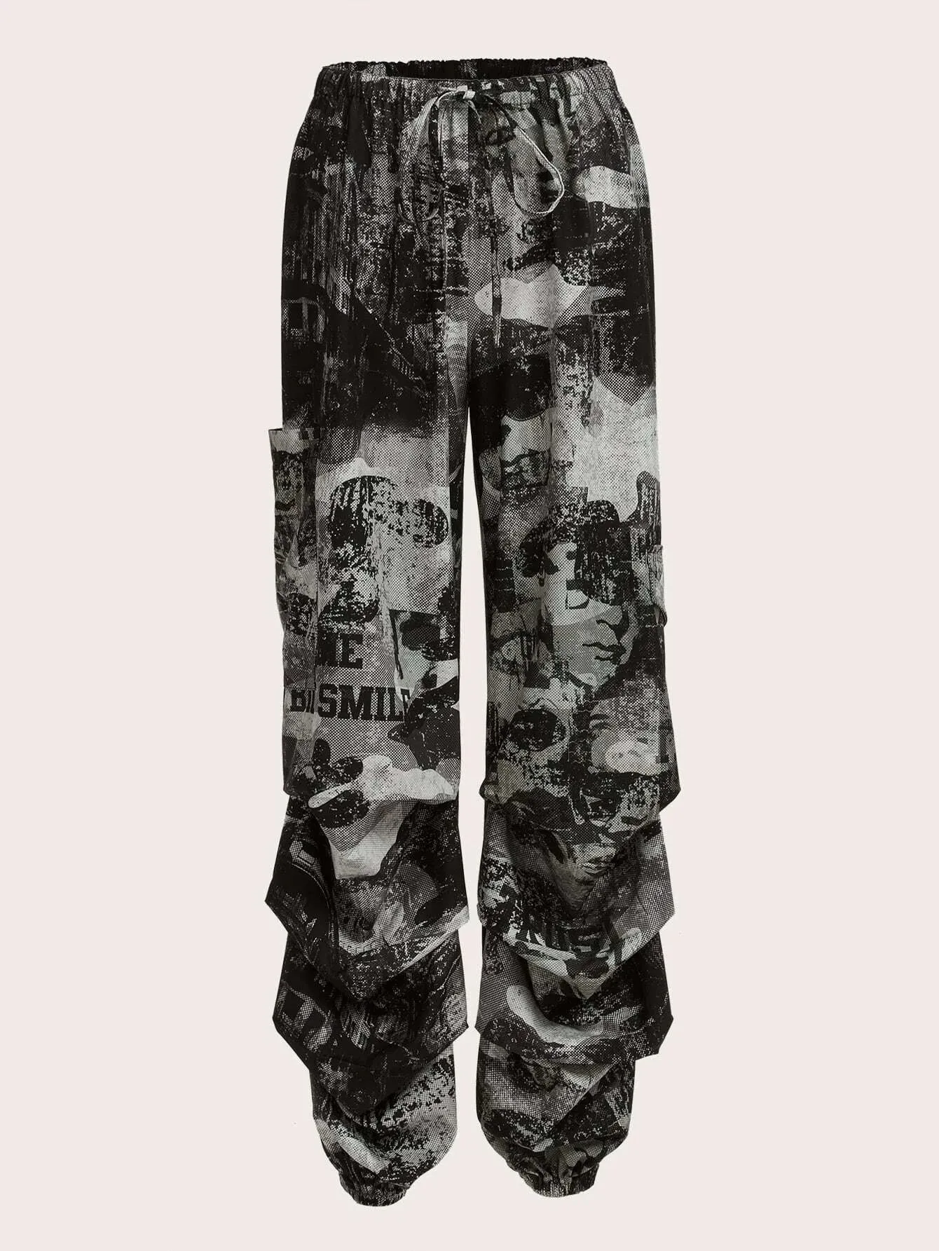 Printed Letter Graphic Cargo Pants