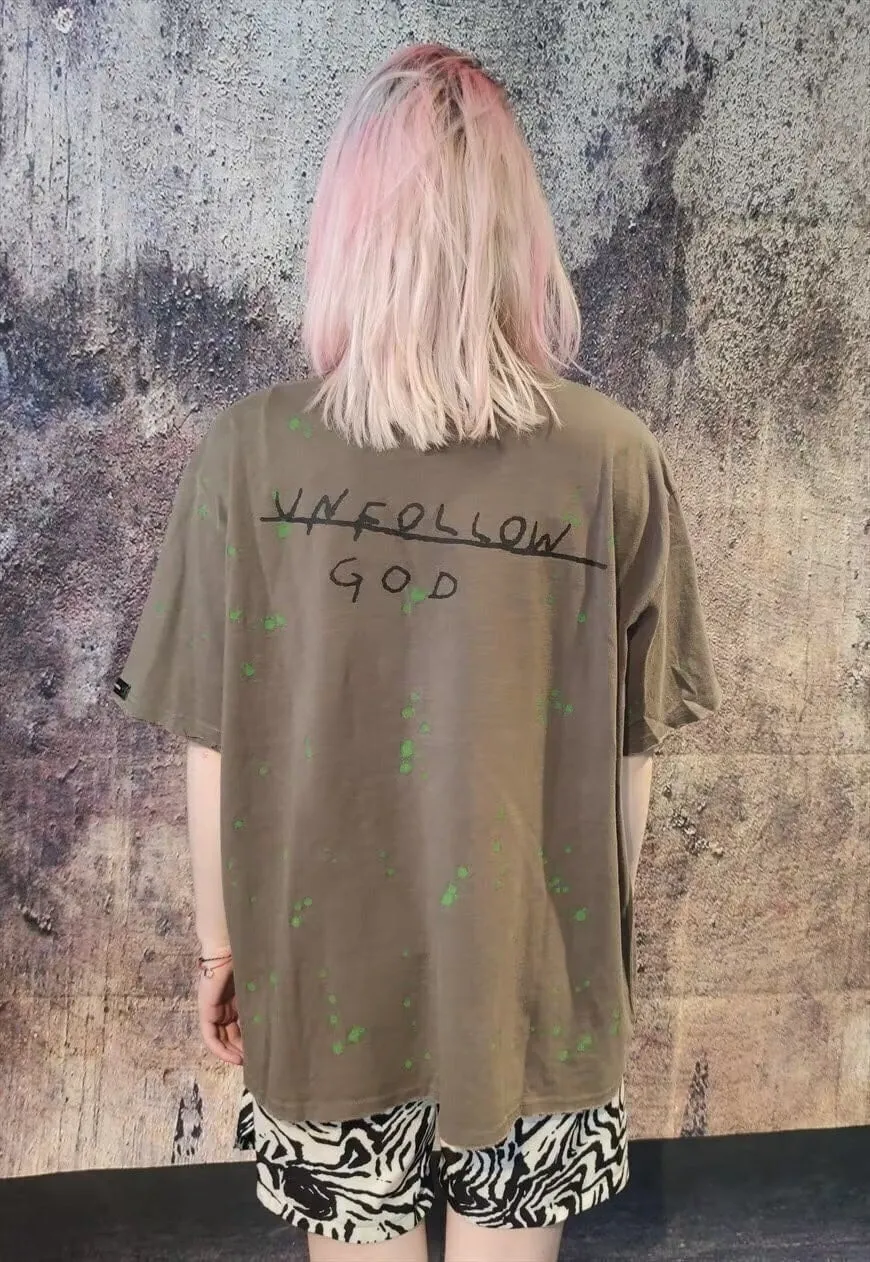 Psycho slogan t-shirt graffiti heart tee god top in brown