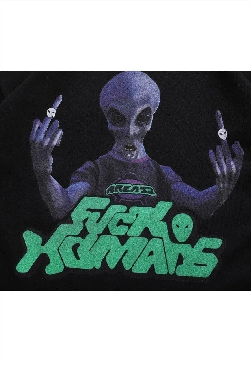 Punk Alien t-shirt cyber tee retro UFO top in black