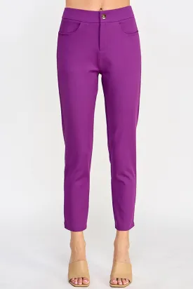 Purple Cigarette Pants With Metal Snap Button