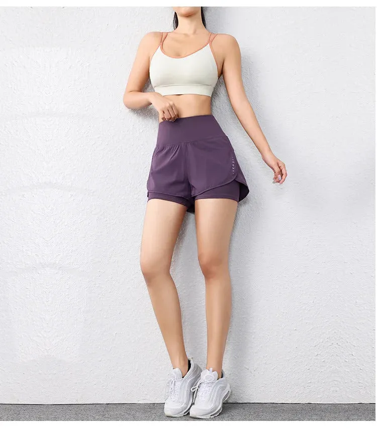 quick-drying women's running shorts sports layer elastic waist active sports shorts with pockets yoga shorts