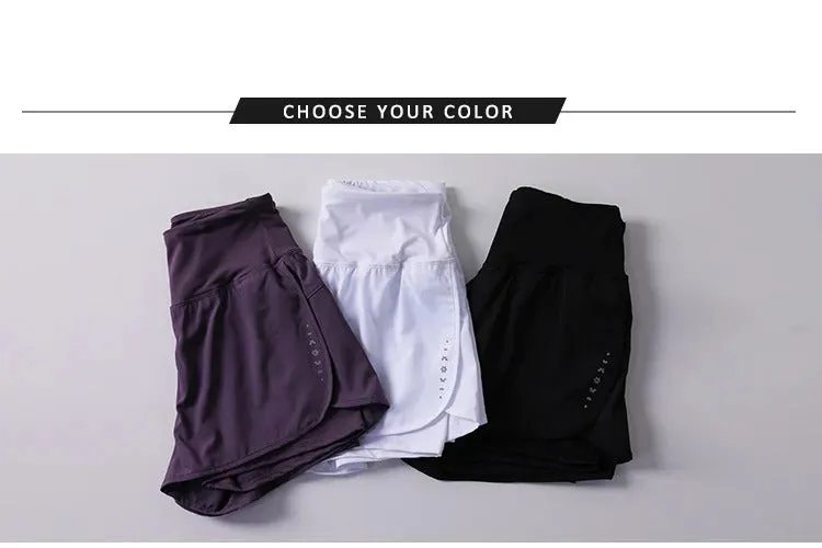 quick-drying women's running shorts sports layer elastic waist active sports shorts with pockets yoga shorts