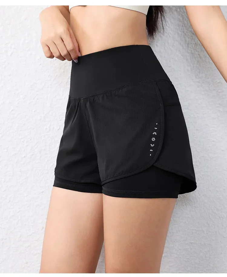 quick-drying women's running shorts sports layer elastic waist active sports shorts with pockets yoga shorts