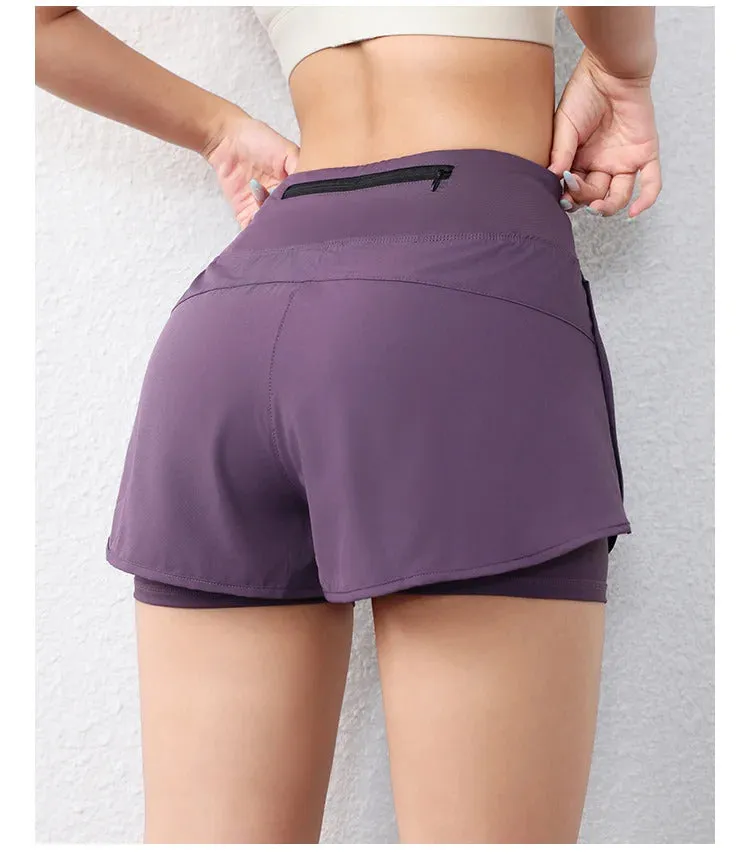 quick-drying women's running shorts sports layer elastic waist active sports shorts with pockets yoga shorts