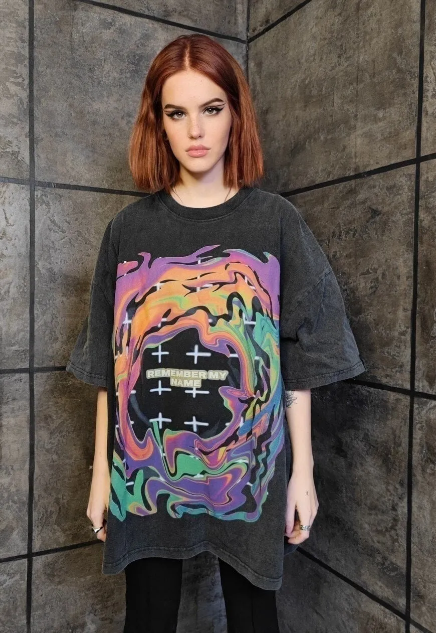 Rainbow t-shirt abstract tee grunge flame tee vintage grey