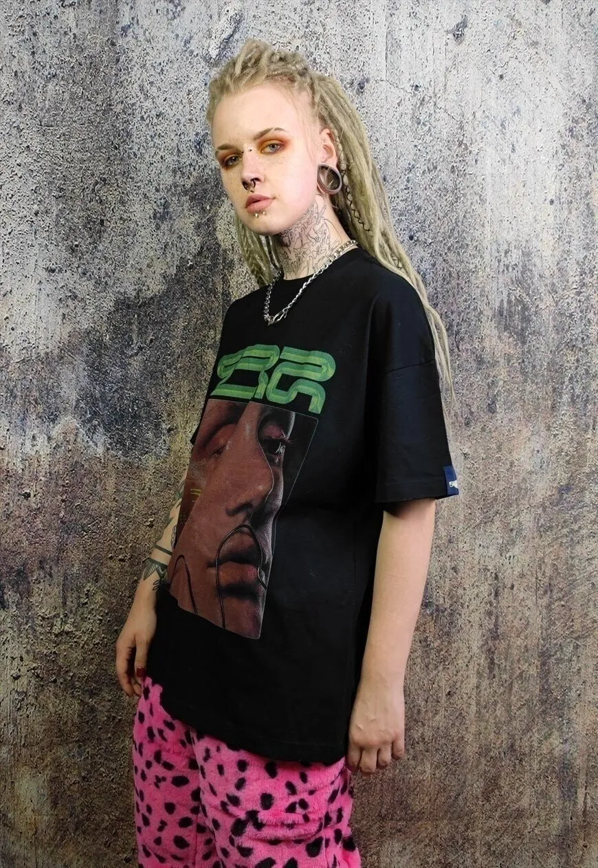 Raver t-shirt cyber print tee psychedelic top in black