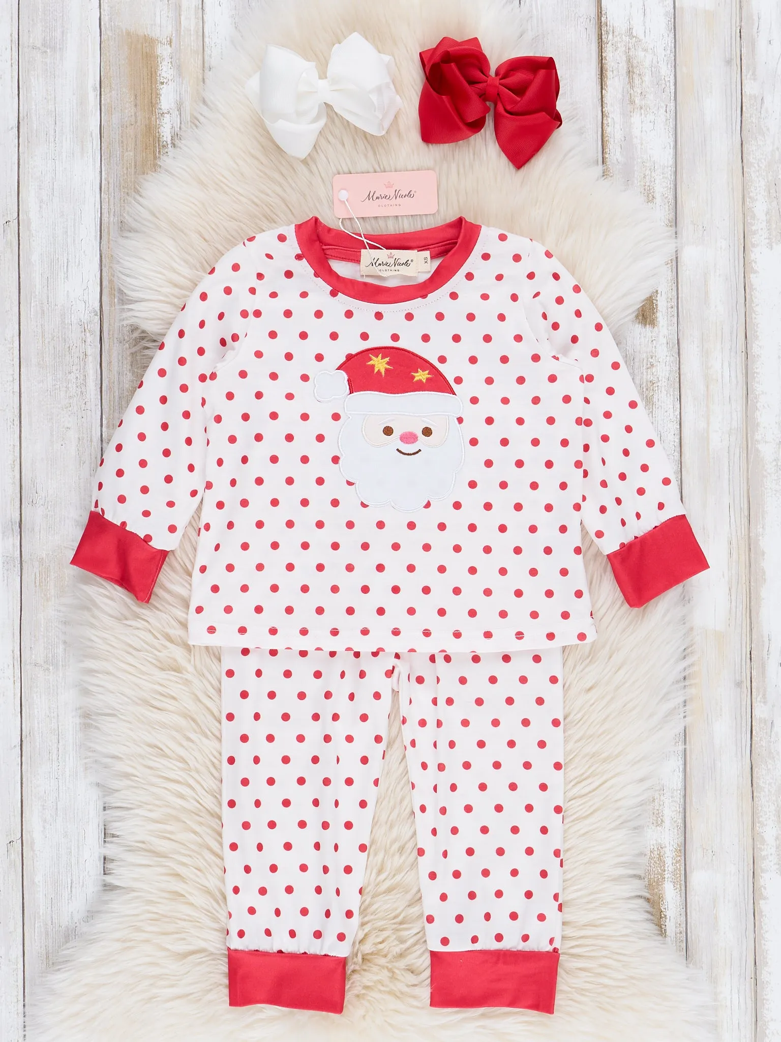 Red Dots Embroidered Santa Pajamas