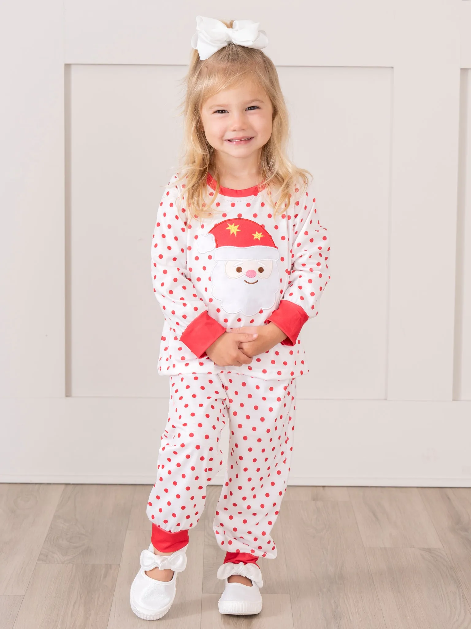 Red Dots Embroidered Santa Pajamas