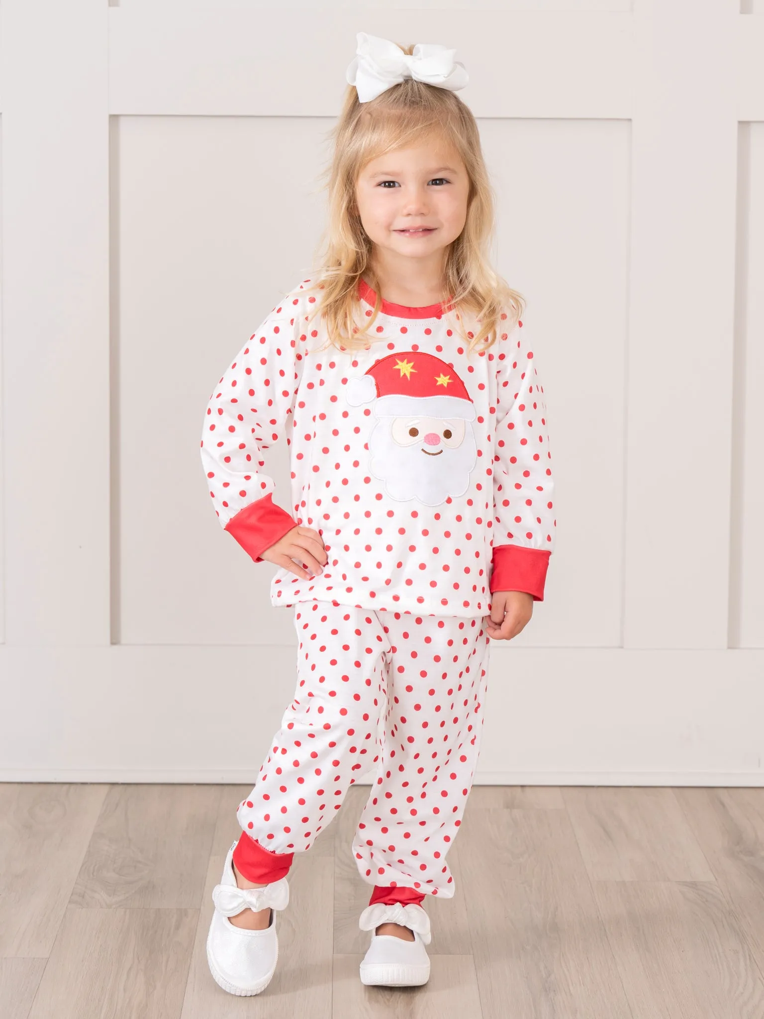 Red Dots Embroidered Santa Pajamas