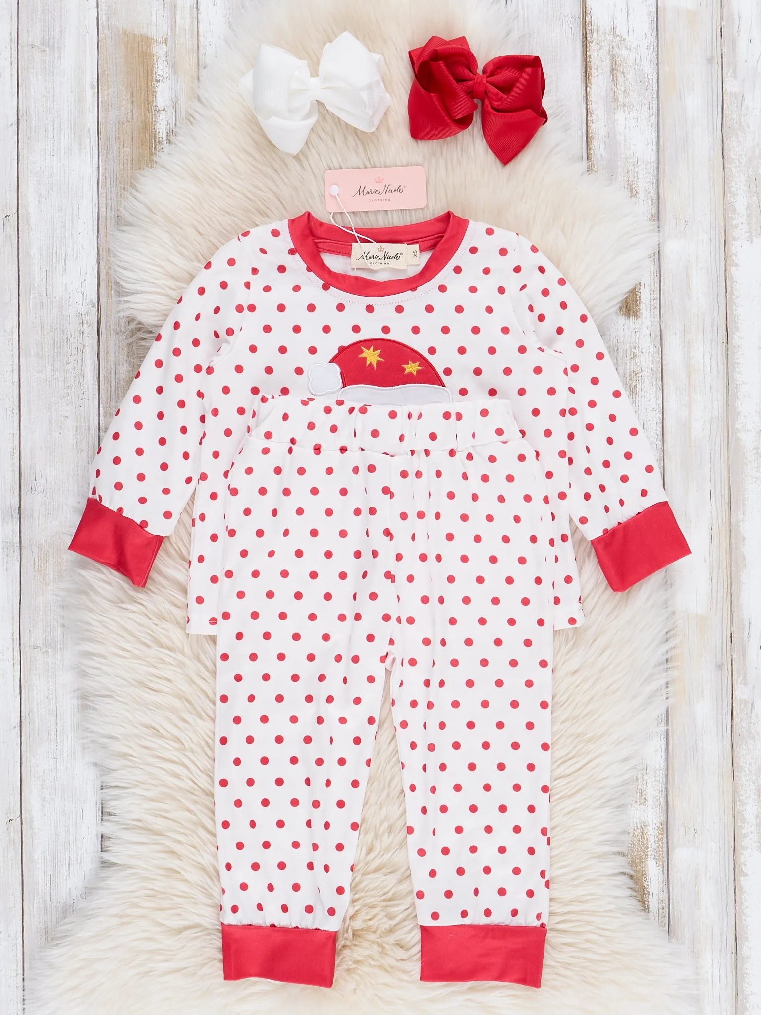 Red Dots Embroidered Santa Pajamas