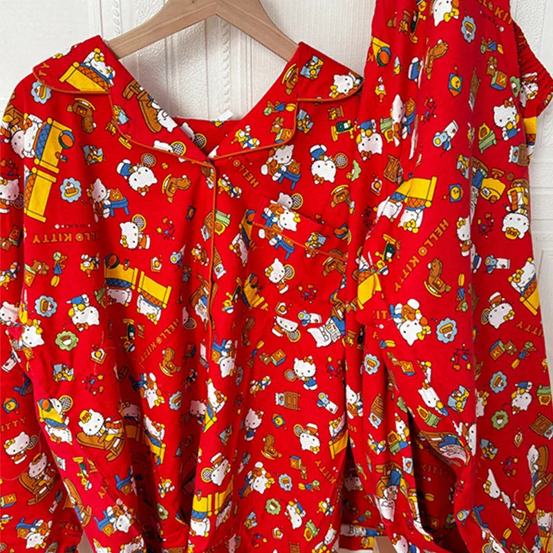 Red Lucky Kitty Pajamas Suit KI616