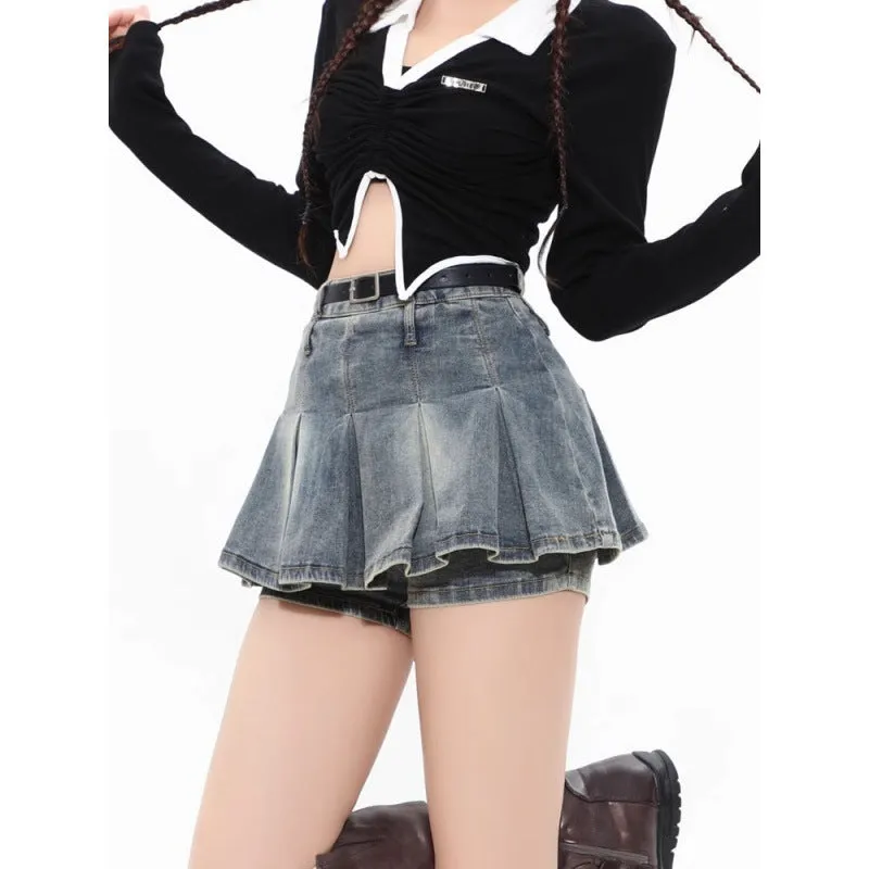 Retro Stretch Denim Short Skirt