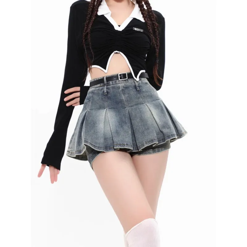 Retro Stretch Denim Short Skirt