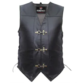 RIDERACT® Adjustable Leather Vest Black with Antique Clasps Closure