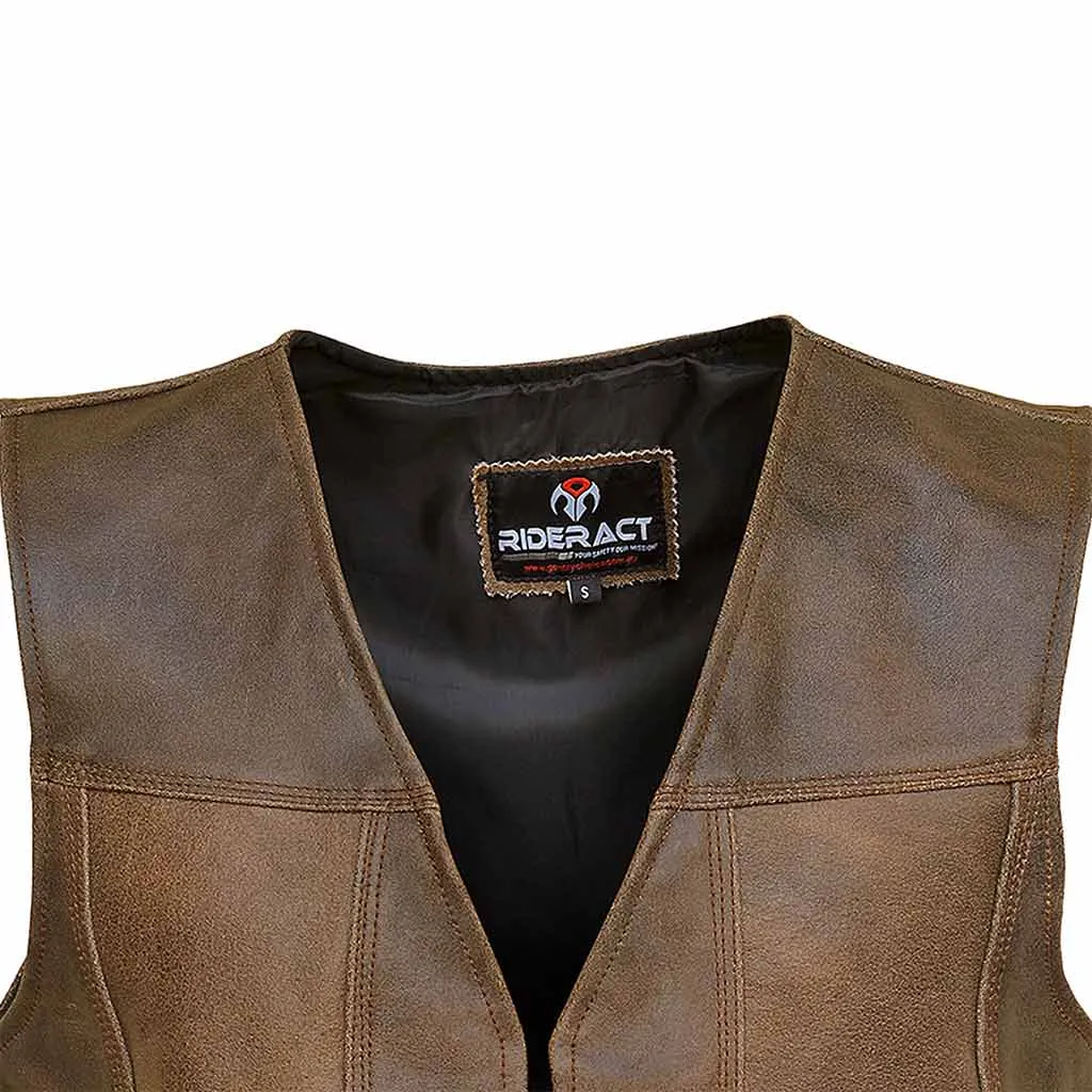 RIDERACT® Harley Distress Leather Vest Antique Clasp Closure