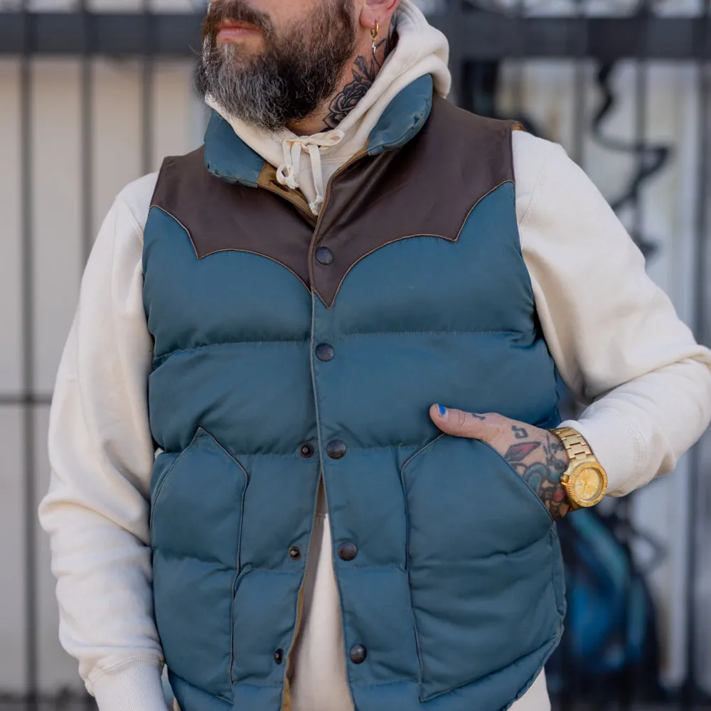 RRL Leather-Yoke Quilted Vest Vintage Blue