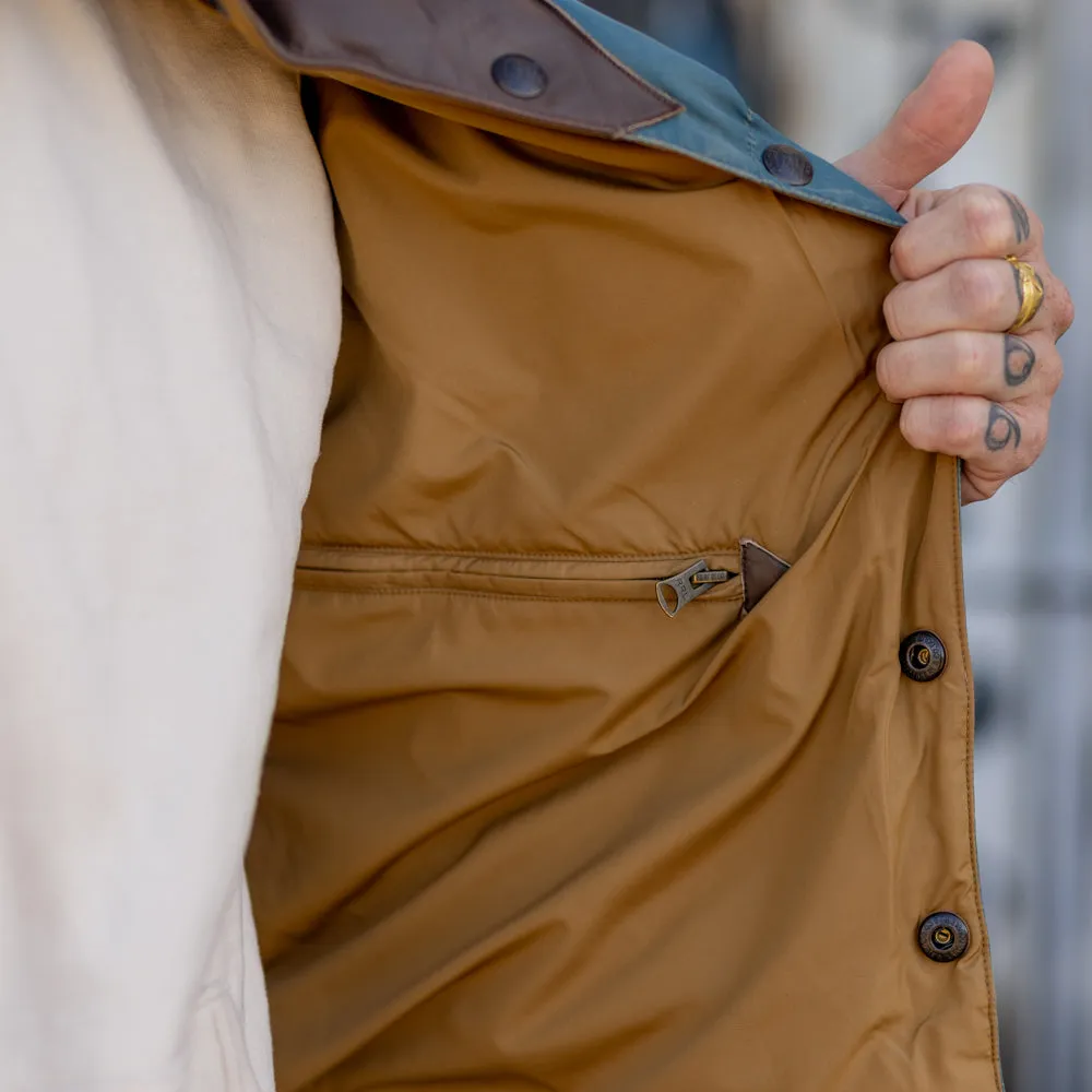 RRL Leather-Yoke Quilted Vest Vintage Blue