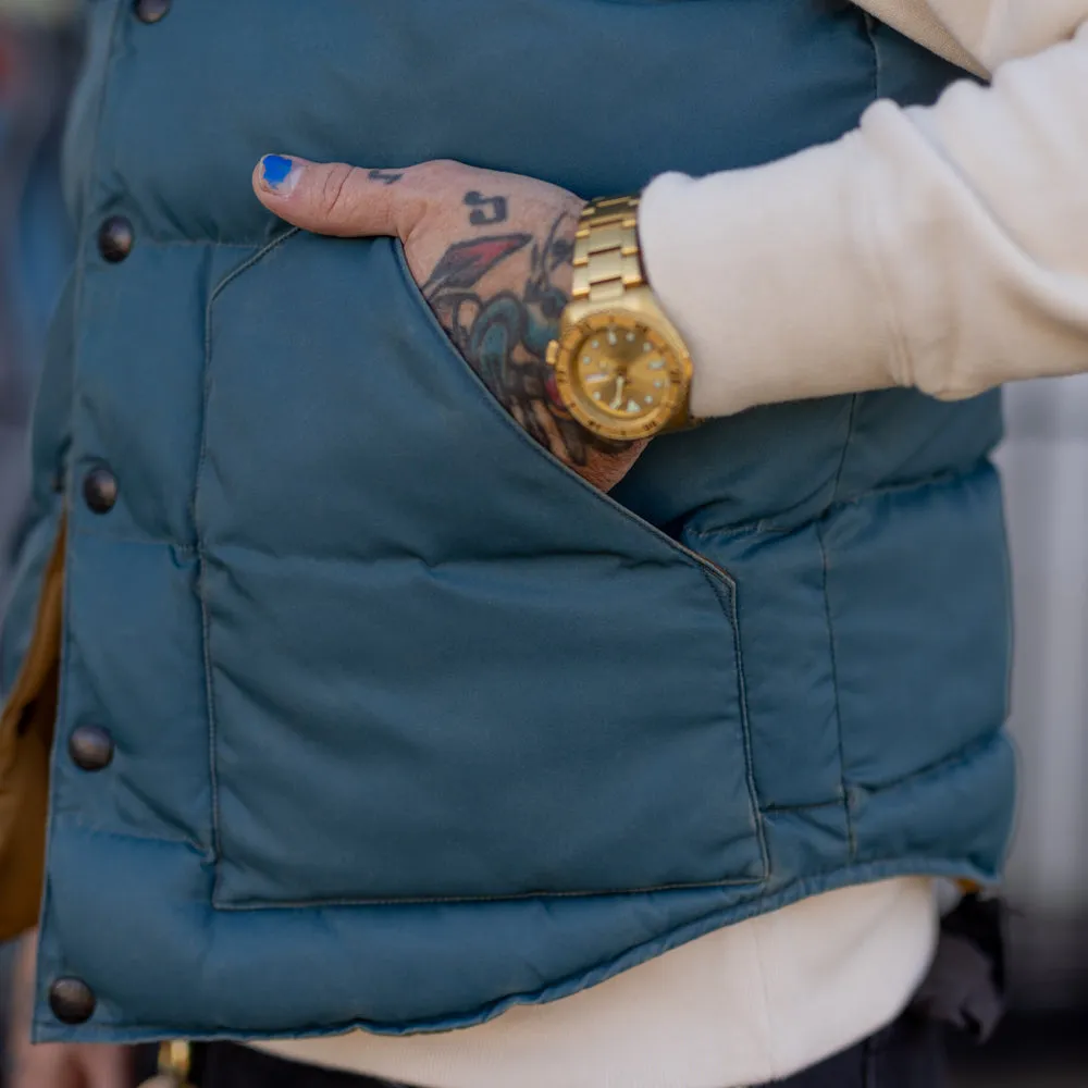 RRL Leather-Yoke Quilted Vest Vintage Blue