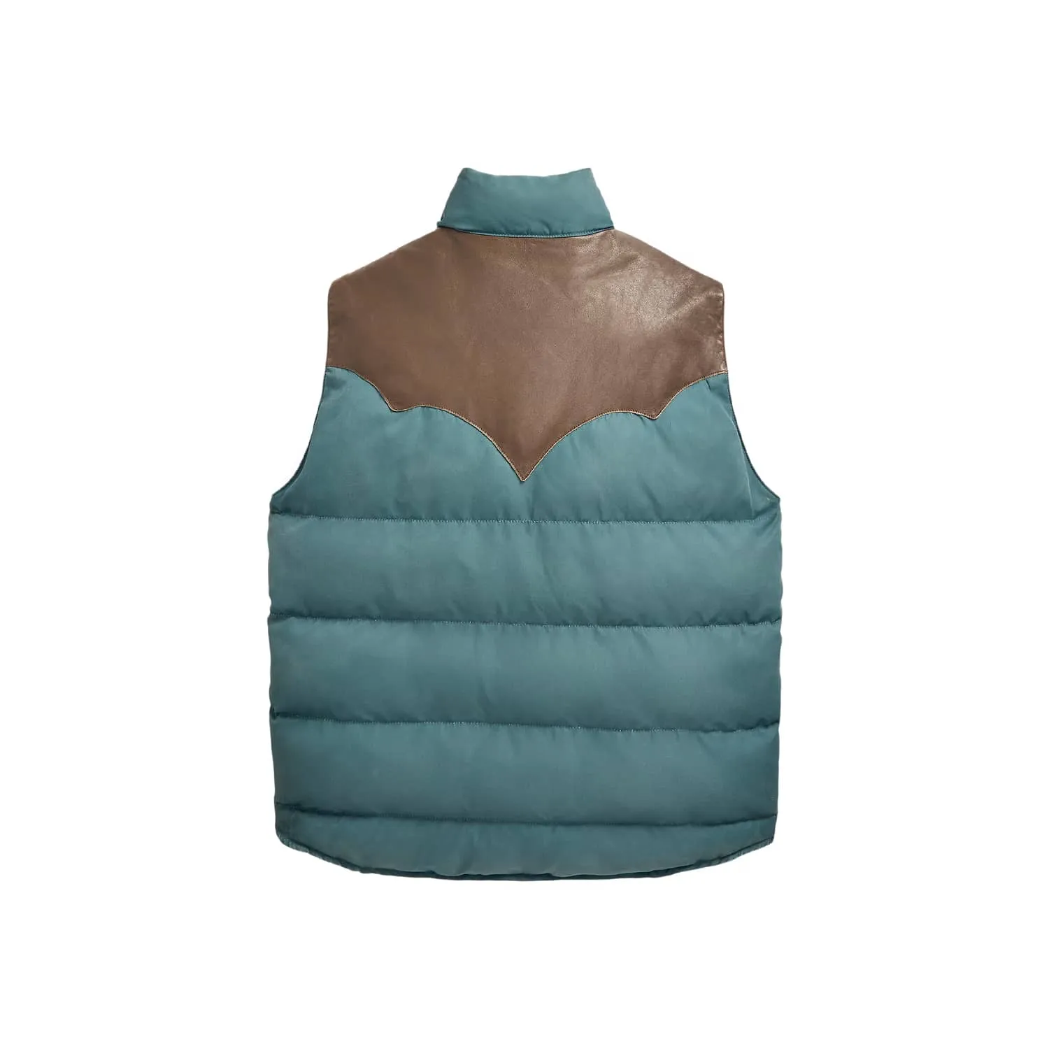 RRL Leather-Yoke Quilted Vest Vintage Blue