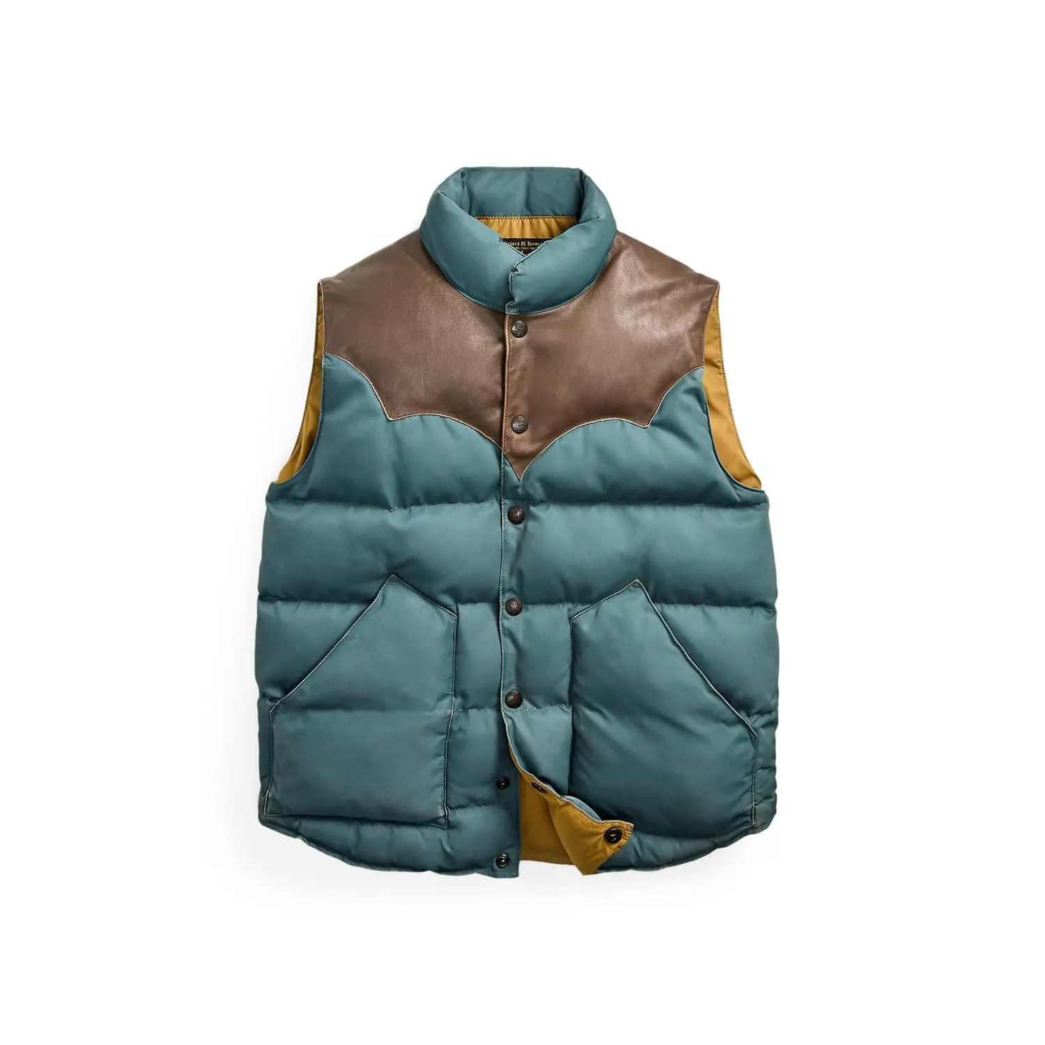 RRL Leather-Yoke Quilted Vest Vintage Blue