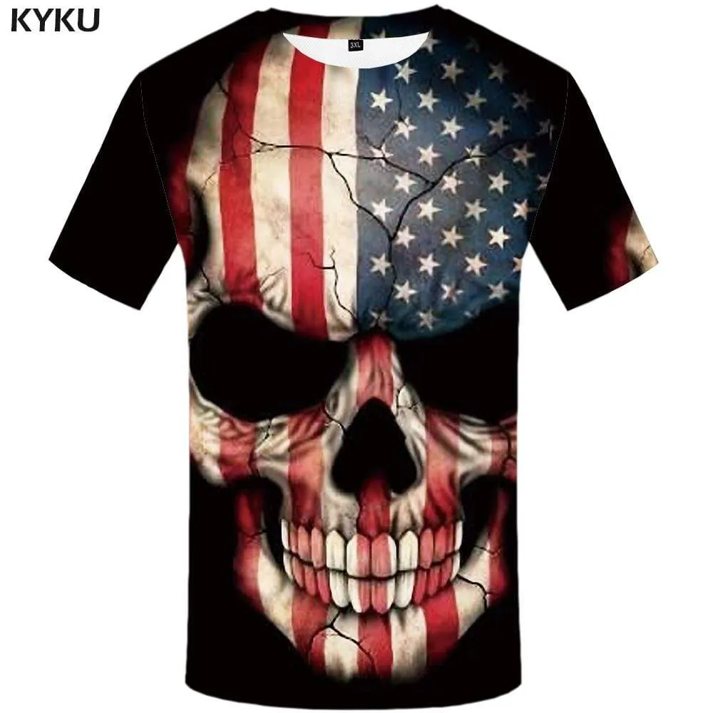 Skull T-shirts Men American Flag T shirts Funny Usa T-shirt 3d Graffiti Tshirts Print Punk Tshirt Anime Mens Fashion