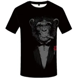 Smoking Monkey T shirts Men Animal Tshirts Cool Black Tshirts Novelty Rose T-shirts Graphic Gothic Tshirt Anime Short Sleeve